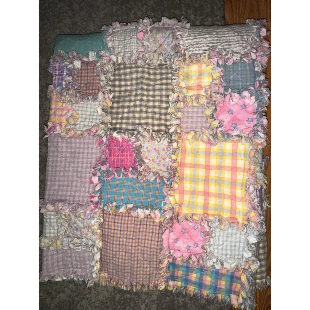 Vintage Homemade Block Patchwork Baby Quilt Top 47